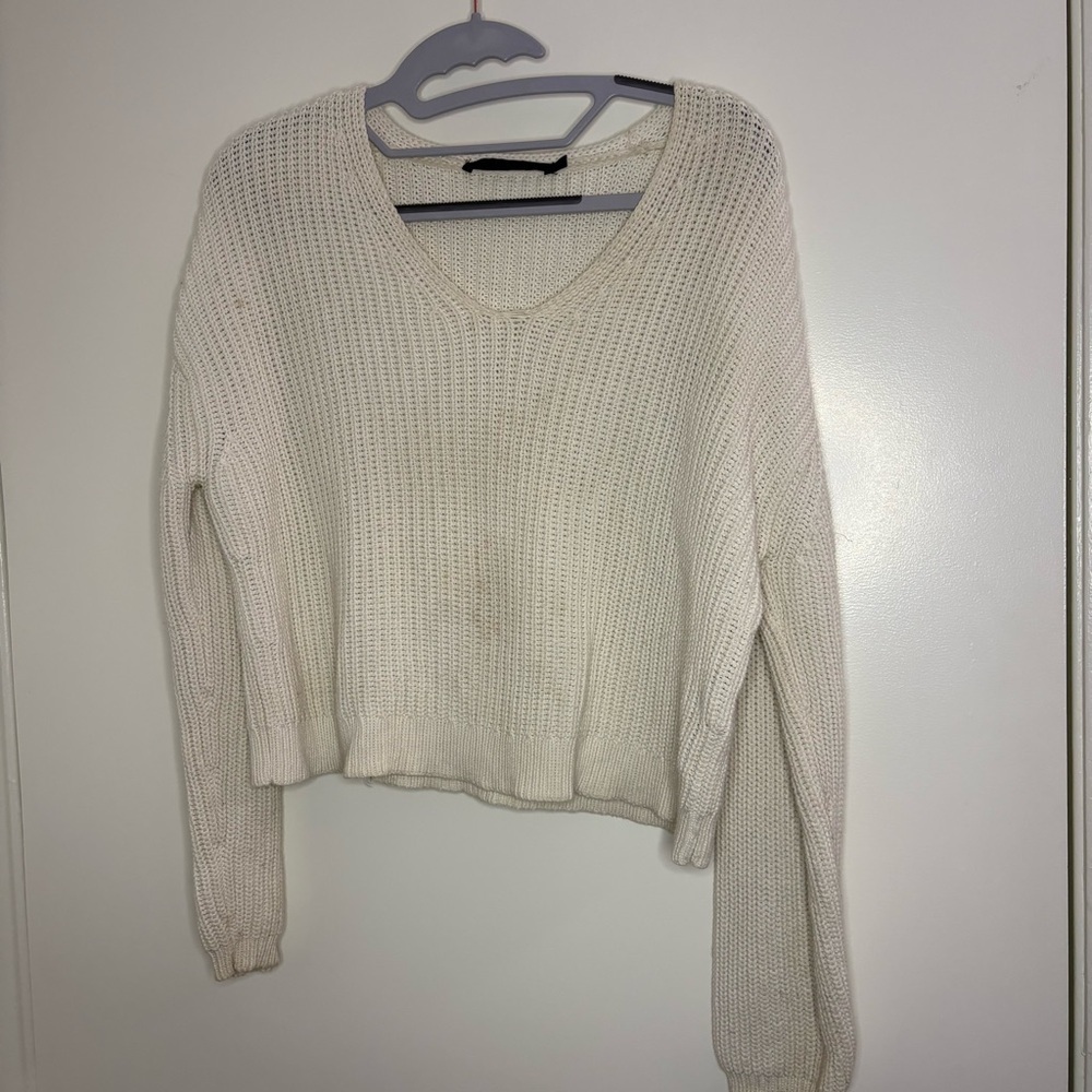 Jenni Kayne Women's Size XXS Cropped Cream Cabin Sweater Organic Cotton